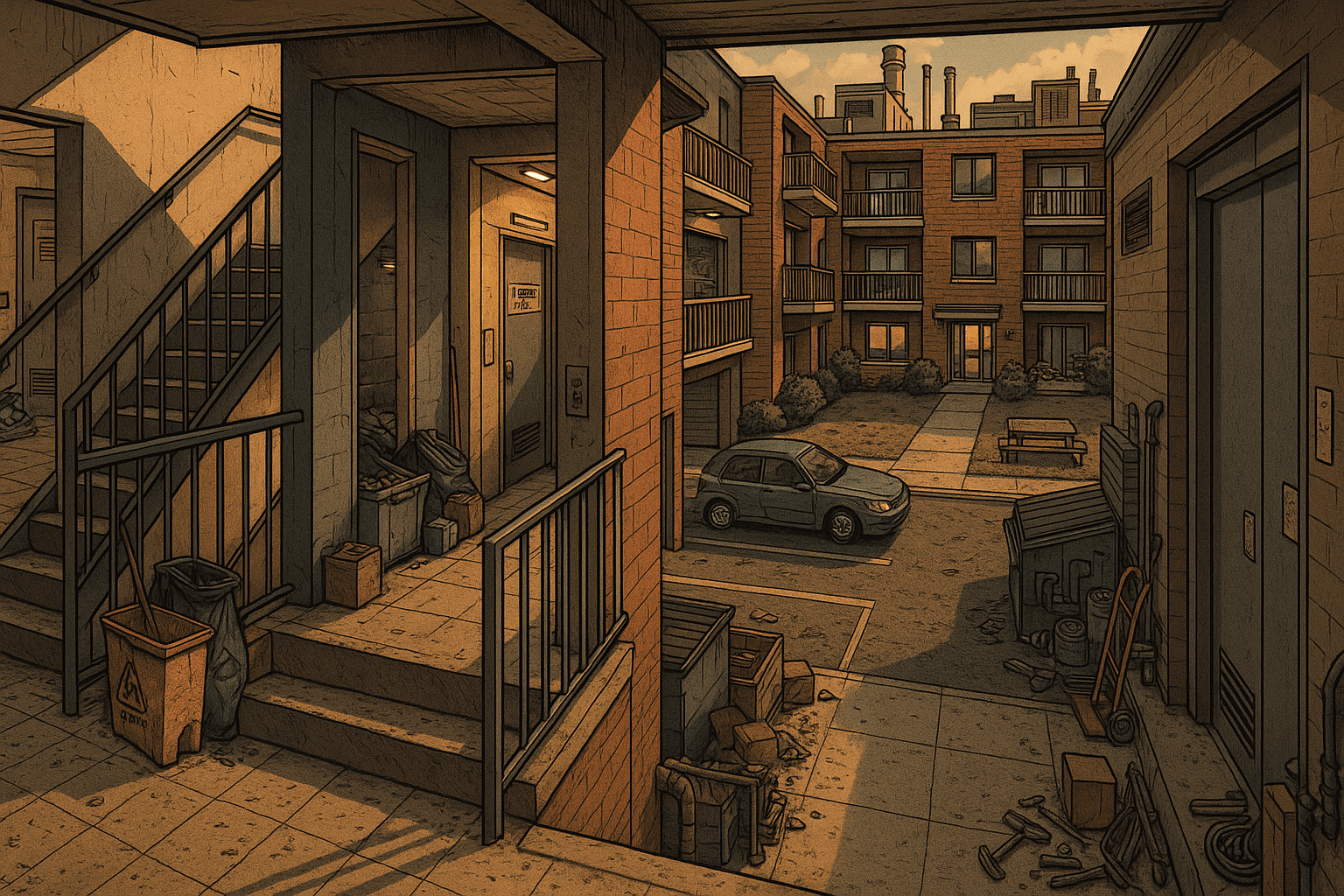 Residents in a shared hallway or common area