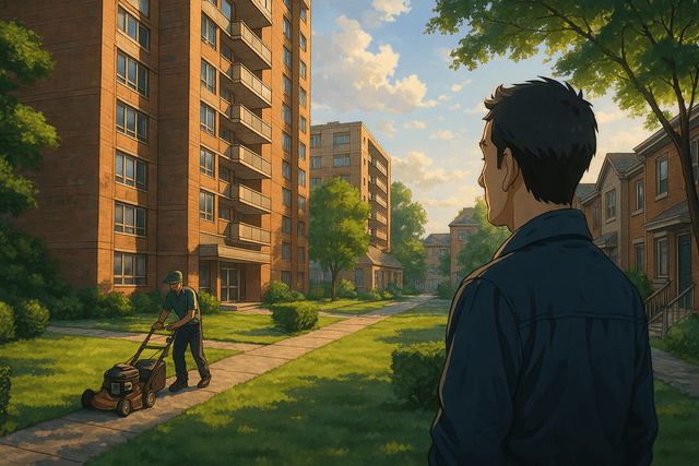 Anime-style illustration for a blog post about Why I Didn't Yell at the Landscaping Guy